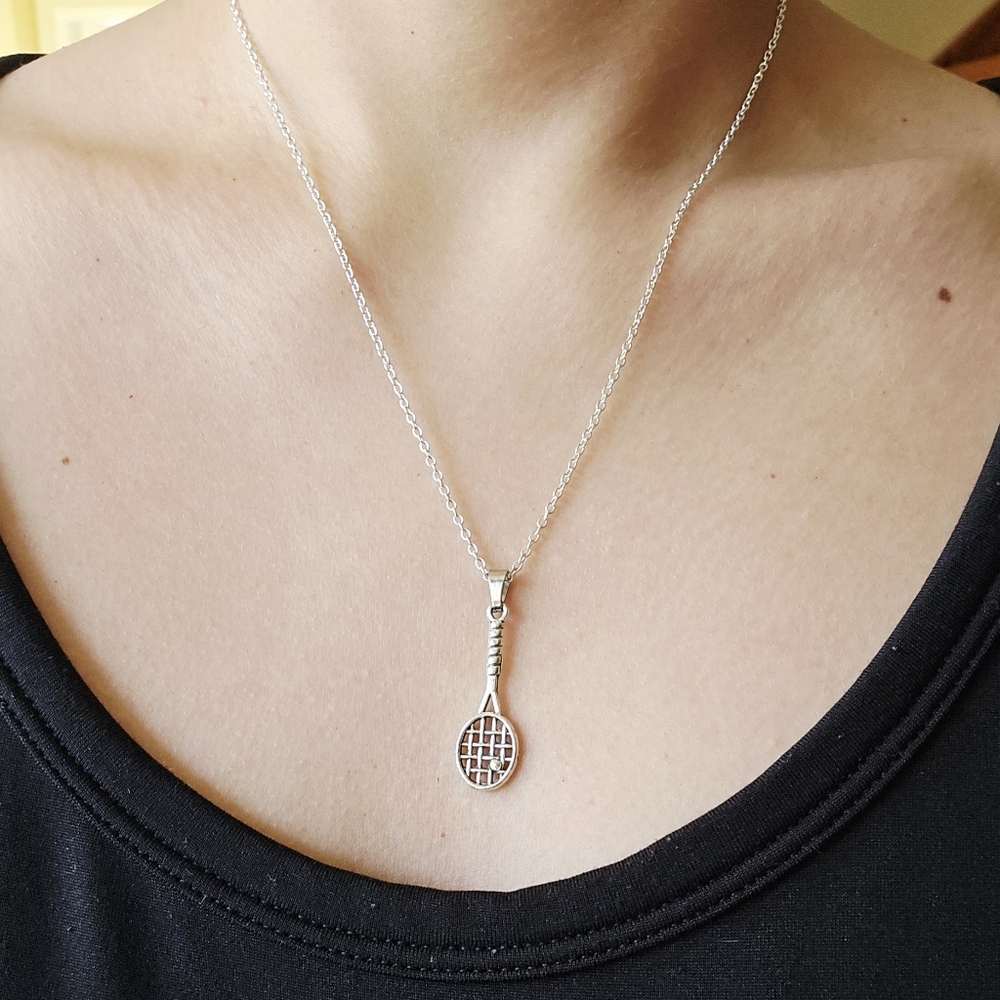 New Classic Silver Dainty Tennis Racket Necklace